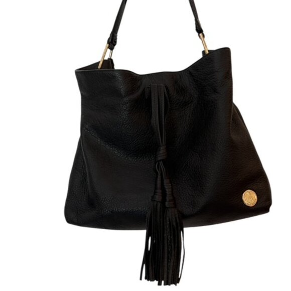 Vince Camuto Black pebbled Leather Taro Tassel Hobo Handbag Purse - Picture 13 of 13